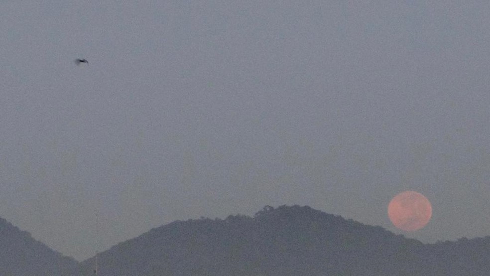 'Lua de sangue' pôde ser vista entre nesta quarta-feira (26) — Foto: Vanessa Rodrigues/Jornal A Tribuna