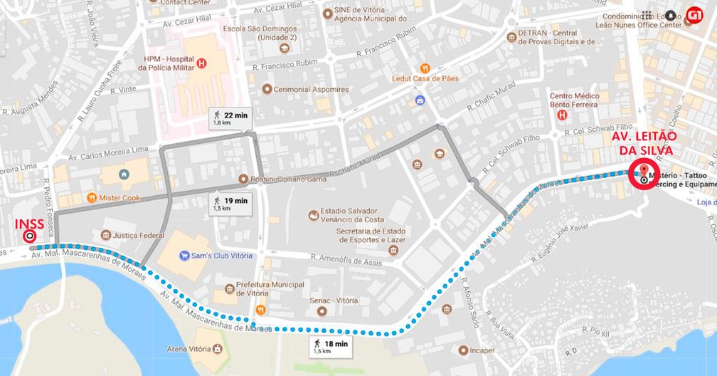 Mapa mostra intertiÃ§Ã£o na Beira Mar (Foto: ReproduÃ§Ã£o/ Google)