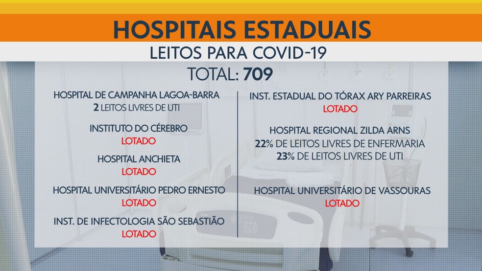 Leitos livres na rede estadual de saúde — Foto: Reprodução/TV Globo