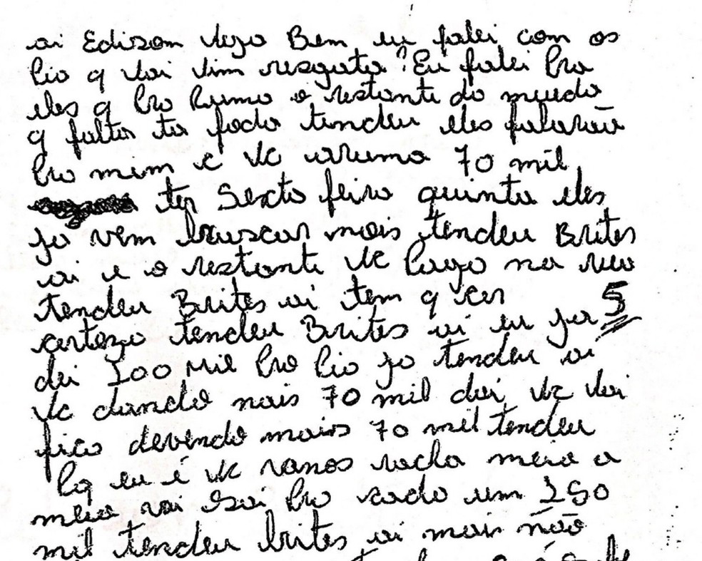 Bilhete encontrado em cela oferece fuga para Edison Brittes por R$ 70 mil — Foto: Reprodução/RPC