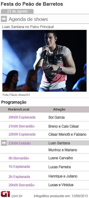 Programação de shows nesta sexta-feira (23) em Barretos (Foto: Arte/G1) Programação de shows nesta sexta-feira (23) em Barretos (Foto: Arte/G1)