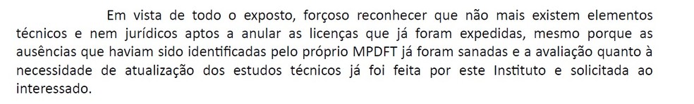 Trecho de resposta do Ibram à recomendação do Ministério Público — Foto: Reprodução
