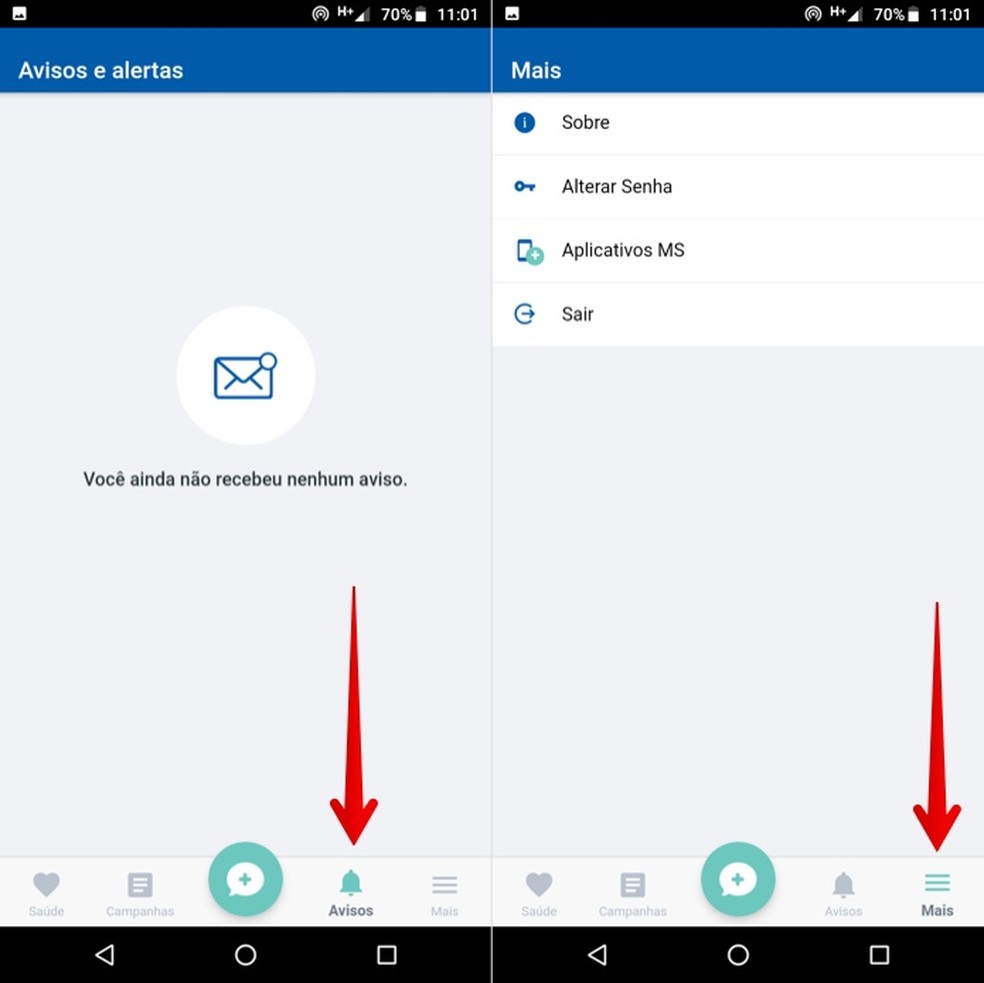 Acessando notificaÃ§Ãµes e configuraÃ§Ãµes do app â Foto: ReproduÃ§Ã£o/Helito Beggiora