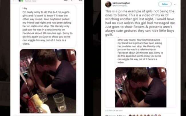 Mulher descobre traição ao receber vídeo de namorado e história viraliza (Foto: Reprodução/ Twitter)