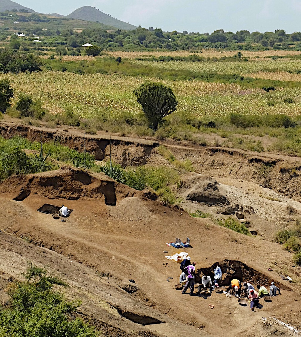 Esta foto fornecida pelo Projeto de Paleoantropologia da Península Homa mostra a escavação no local de Nyayanga, no sudoeste do Quênia, em julho de 2016. — Foto: J.S. Oliver/Homa Peninsula Paleoanthropology Project via AP