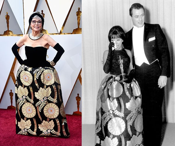 Rita Moreno nos Oscar de 2018 e de 1962 (Foto: Getty e reprodução)