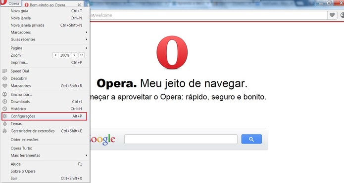 Abra as Configura??es do Opera (Foto: Reprodu??o/Opera)