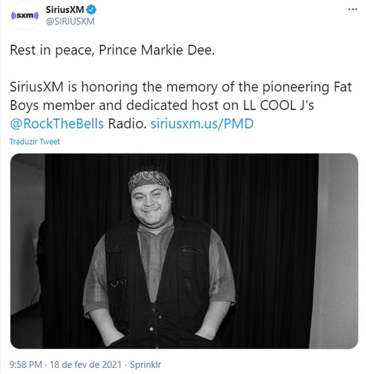O rapper Prince Markie Dee morre aos 52 anos (Foto: Reprodução/Twitter)