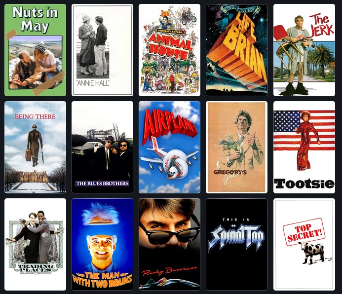 Os cartazes dos filmes presentes na lista de 100 comédias recomendadas pelo cineasta Edgar Wright (Foto: Reprodução)