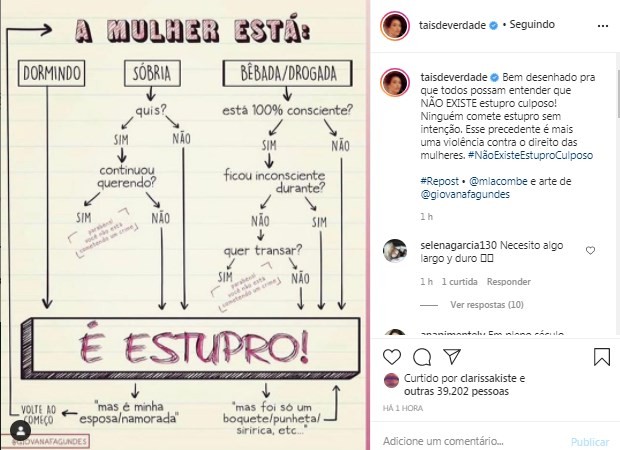 Taís Araujo posta sobre Mariana Ferrer (Foto: Reprodução/Instagram)