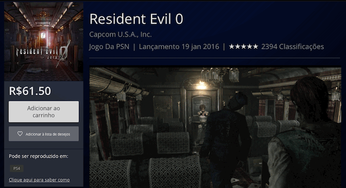 Resident Evil 0 HD: como baixar nas plataformas PlayStation (Foto: Reprodução/Victor Teixeira)