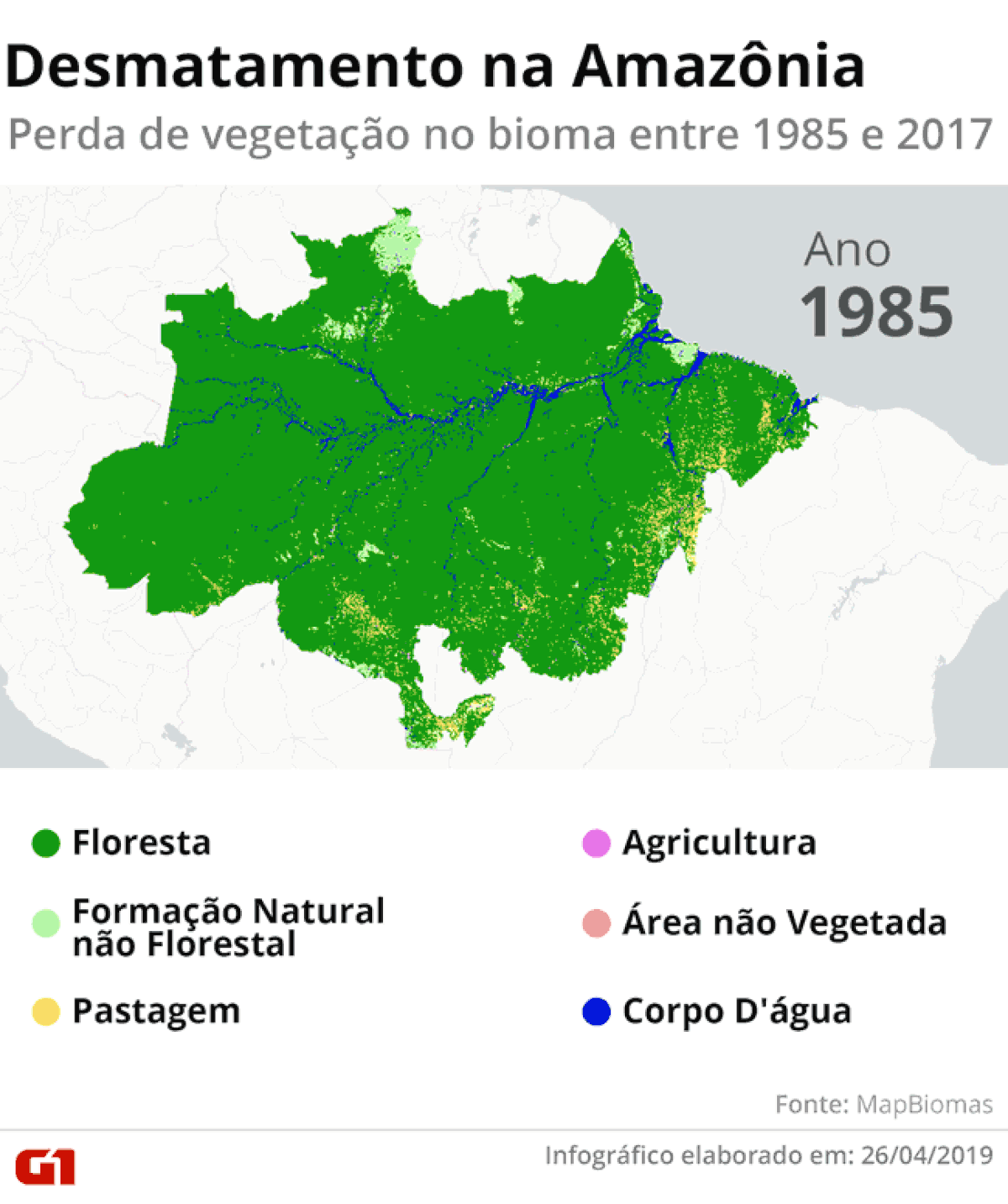 Amazônia perdeu 18% da área de floresta em três décadas, mostra análise de imagens de satélite