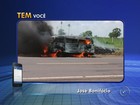 Perua que transportava idosos pega fogo em rodovia de José Bonifácio