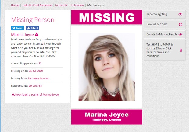 Marina Joyce é dada como desaparecida por entidade britânica (Foto: Reprodução/Instagram)