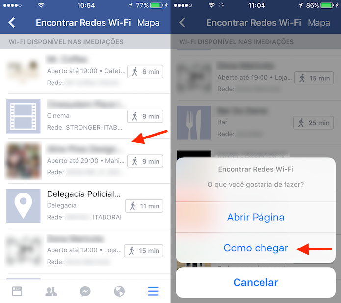 Opção para verificar redes Wi-Fi por meio do aplicativo do Facebook para iPhone (Foto: Reprodução/Marvin Costa)