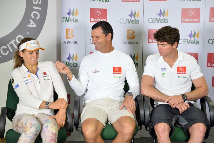 Martine Grael, Torben Grael e Marco Grael na apresentação da equipe brasileira de iatismo (Foto: André Durão)