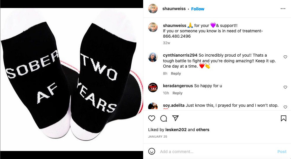 O post de Shaun Weiss comemorando seus dois anos de sobriedade em janeiro de 2022 (Foto: Instagram)