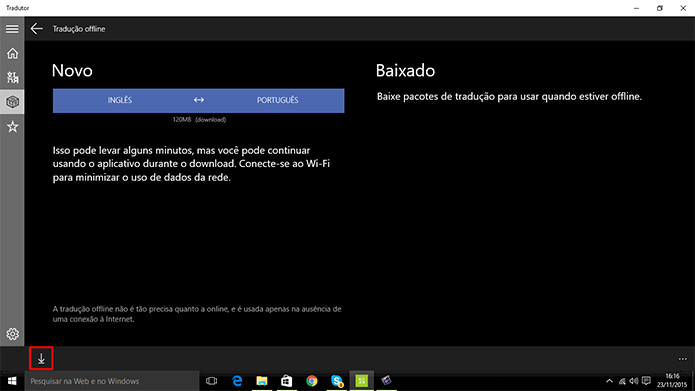 Microsoft Translator oferece download de dicionário Português-Inglês e de outros idiomas (Foto: Reprodução/Elson de Souza)
