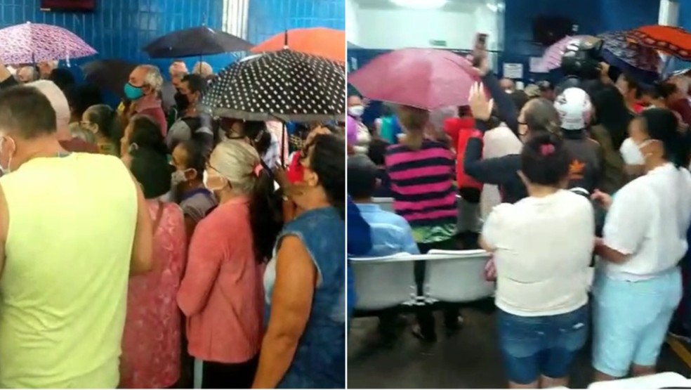 Quem foi pegar remédio enfrentou chuva dentro e fora da unidade hoje de manhã. — Foto: Reprodução/TV Verdes Mares