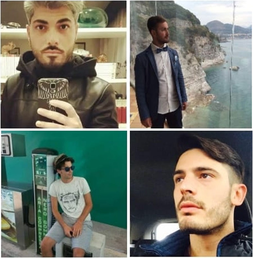 Os amigos mortos na queda da ponte em gênova, no sentido horário, começando no canto superior esquerdo: Giovanni Battiloro, Gerardo Esposito, Antonio Stanzione e Matteo Bertonati (Foto: Reprodução/Facebook/Vincenzo Loffredo)