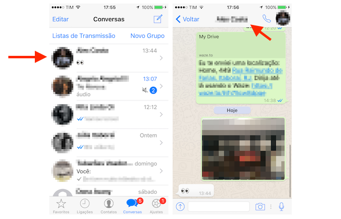 Acessando as opções para um chat no WhatsApp para iPhone (Foto: Reprodução/Marvin Costa)