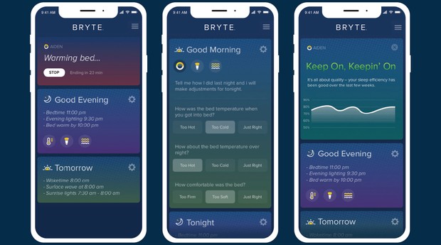 É possível configurar a cama e ter informações sobre o seu sono por meio do aplicativo da Bryte Bed. (Foto: Reprodução)