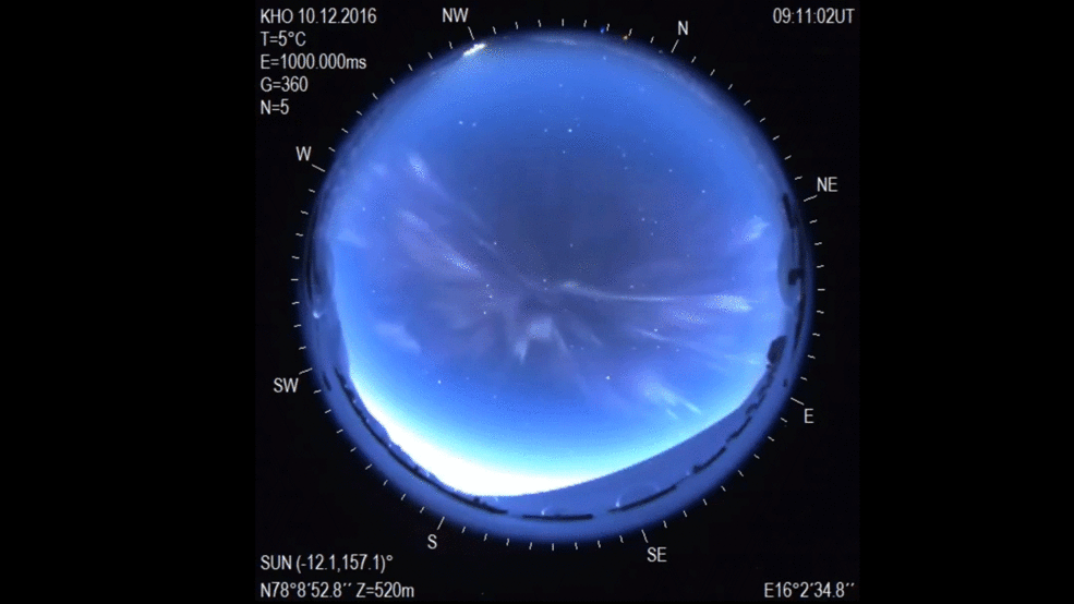 Fenômeno eletromagnético foi resultado de uma compressão da magnetosfera, camada exterior a atmosfera da Terra (Foto: Fred Sigernes/Kjell Henriksen Observatory, Longyearbyen, Norway/Joy Ng)