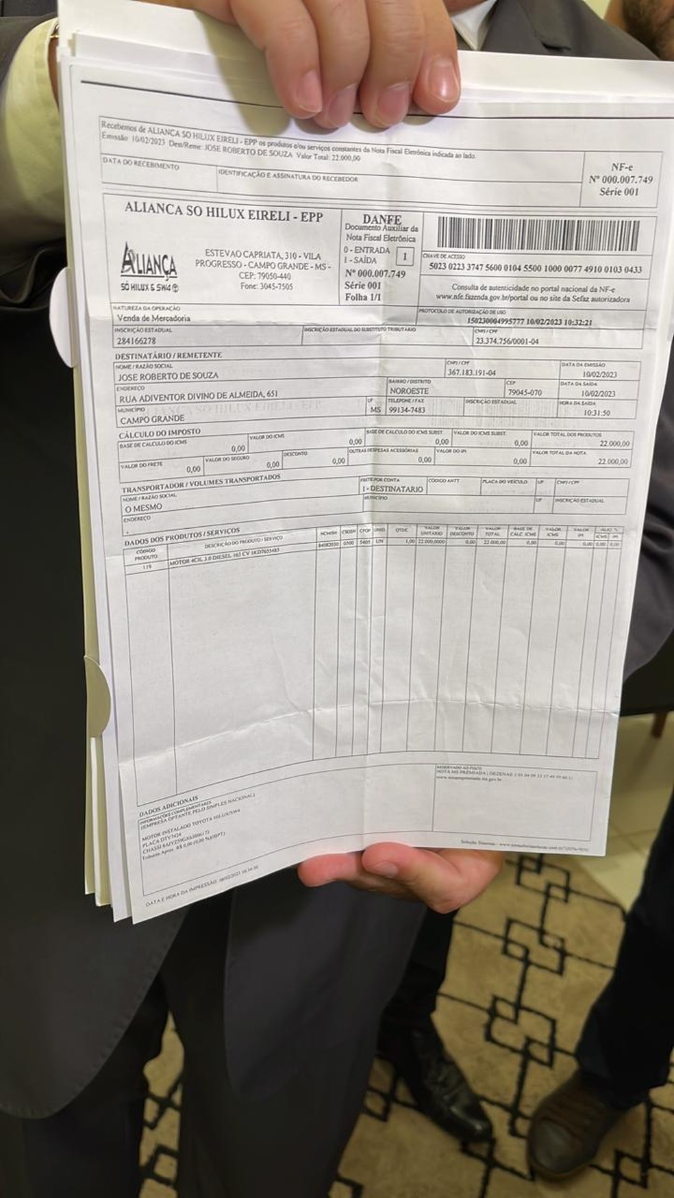 Nota apresentada por Caetano na primeira audiência — Foto: Divulgação