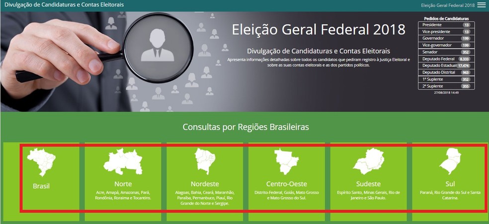 Selecione o local desejado para ver candidatos de todo o país nas Eleições 2018 (Foto: Reprodução/Rodrigo Fernandes)