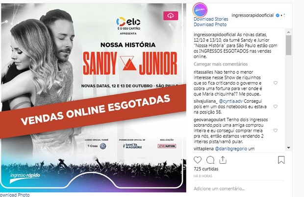 Ingressos esgotados para shows de Sandy e Junior (Foto: Reprodução/Instagram)