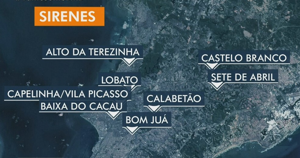 Sirenes de oito bairros de Salvador foram acionadas desde a sexta-feira — Foto: Reprodução/TV Bahia