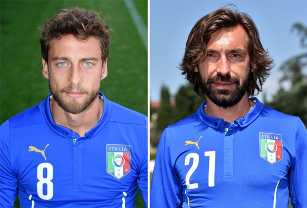 Claudio Marchisio e Andrea Pirlo com a camiseta justinha da seleção italiana (Foto: Getty Images)