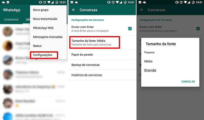 WhatsApp pode ter tamanho de fonte mudada no Android (Foto: Reprodução/Elson de Souza)