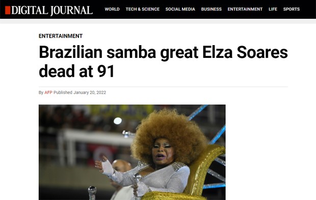 Morte de Elza Soares repercute no Digital Journal (Foto: Reprodução)
