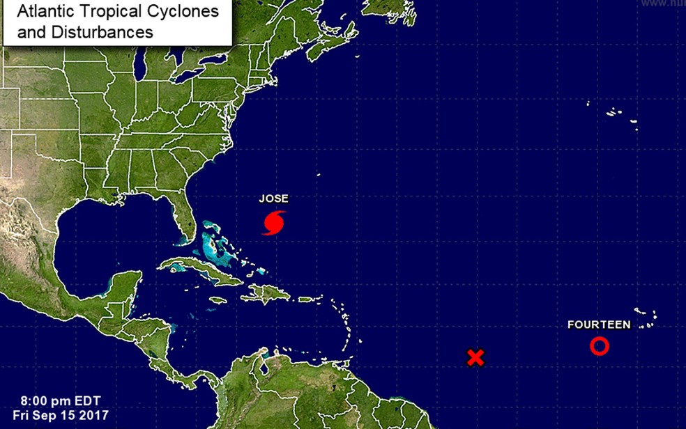 José voltou a ser um furacão de categoria 1 na sexta-feira (15) (Foto: Reprodução/NHC)