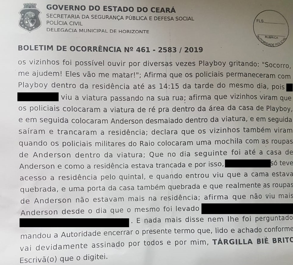 Boletim de ocorrÃªncia registra sumiÃ§o de jovem apÃ³s abordagem policial â€” Foto: ReproduÃ§Ã£o