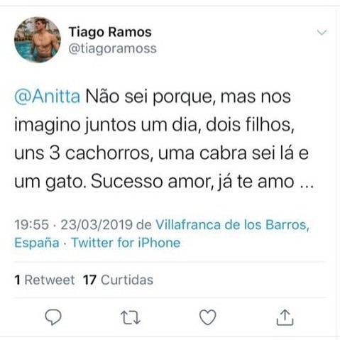 Mensagem de Tiago Ramos para Anitta no Twitter (Foto: Reprodução/Twitter)
