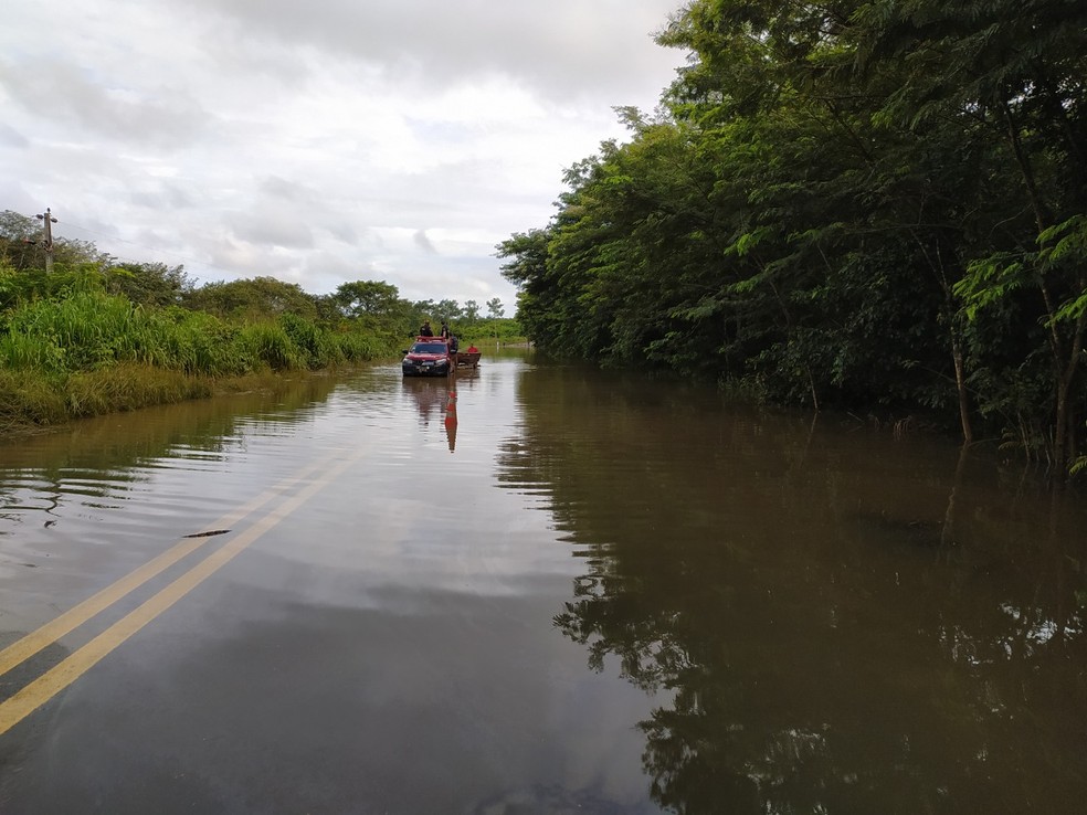 BR-364 inundada pela cheia do rio Jamari em Ariquemes — Foto: Rinaldo Moreira/g1