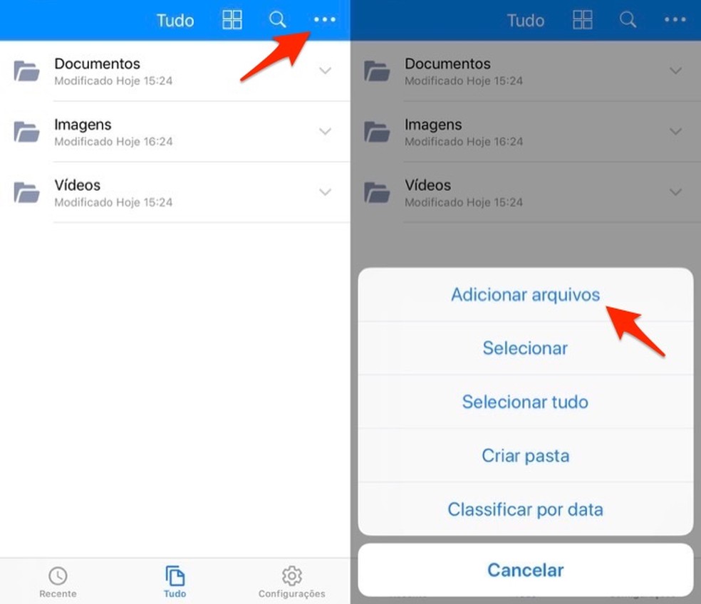 Ação para definir o upload de um arquivo no Amazon Drive do celular — Foto: Reprodução/Marvin Costa