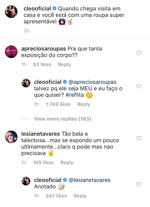 Cleo rebate seguidores (Foto: Reprodução/Instagram)