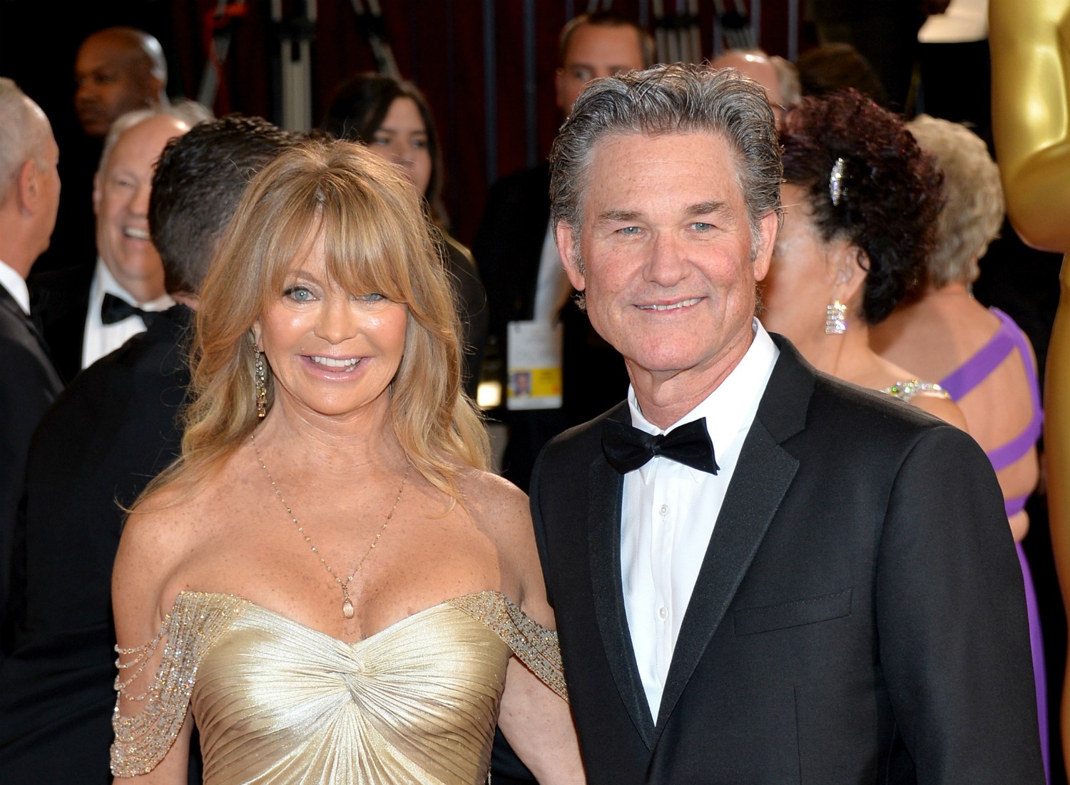 Os atores Goldie Hawn, de 68 anos, e Kurt Russell, de 63, se conheceram em 1983. Estão unidos e firmes desde então. Mas nem pensam em se casar. Eles têm um filho juntos, Wyatt. (Foto: Getty Images)