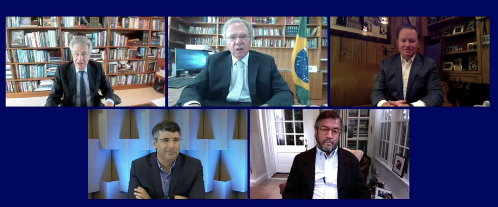 Paulo Guedes fala em conferência do Milken Institute nesta terça-feira (20) — Foto: Reprodução