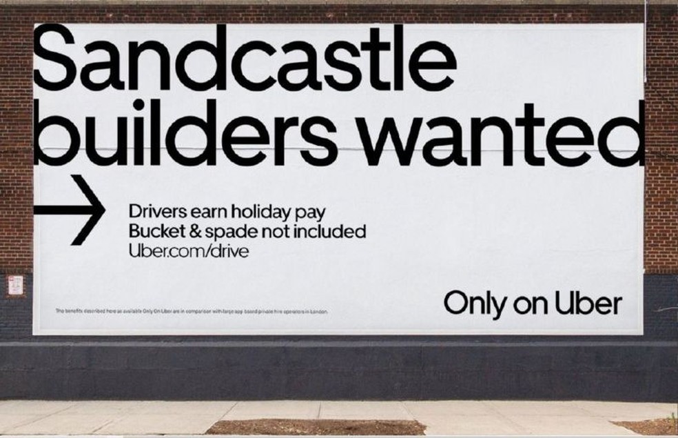 Procura-se construtores de castelo de areia', diz outdoor da Uber espalhado por Londres — Foto: Divulgação/Uber