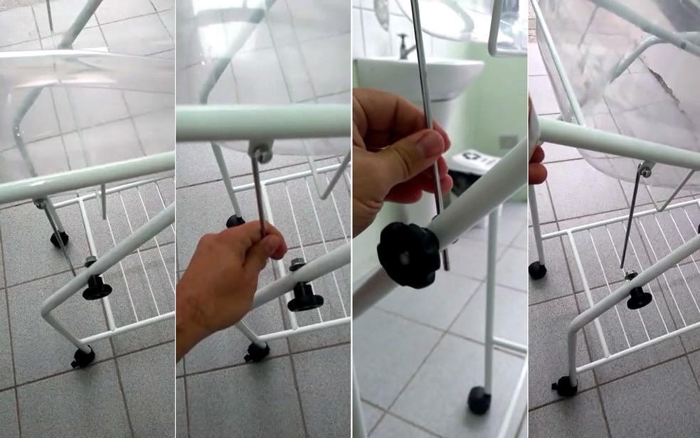 Sequência de imagens mostram trava solta em berço onde recém-nascido caiu no Hospital Municipal de Hortolândia. — Foto: Reprodução/EPTV
