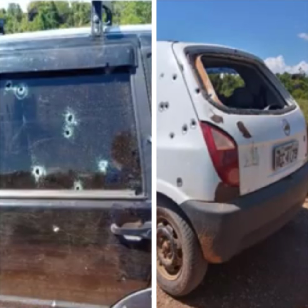 Veículos com marcas de tiros em áreas de conflito em Rondônia  — Foto: Reprodução/Redes Sociais 