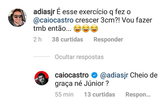 Caio Castro responde comentário (Foto: Reprodução/Instagram)