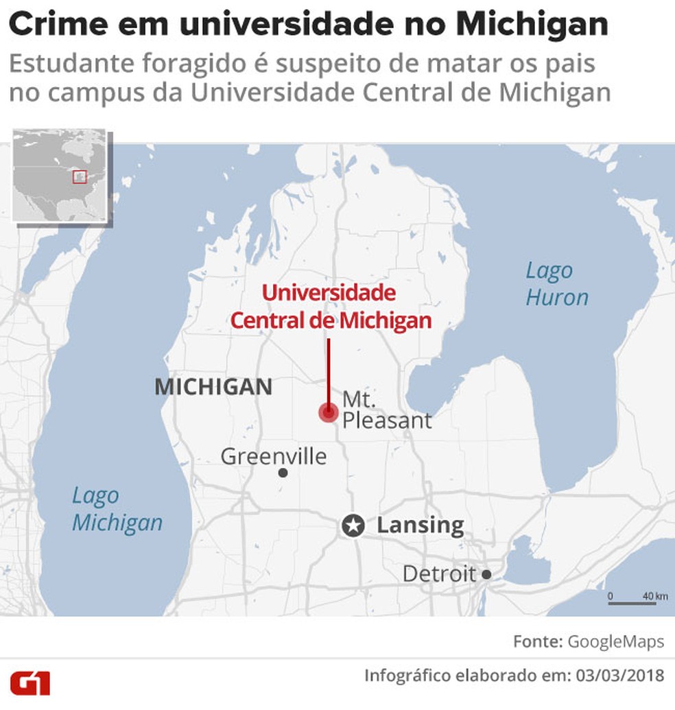 Onde fica a Universidade de Michigan (Foto: Arte G1)