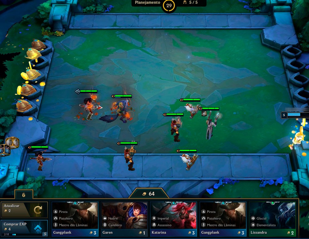 Você pode ganhar moedas extras através de juros de ouro acumulado ou de vitórias consecutivas, por exemplo — Foto: Reprodução/Gabriela Rodrigues