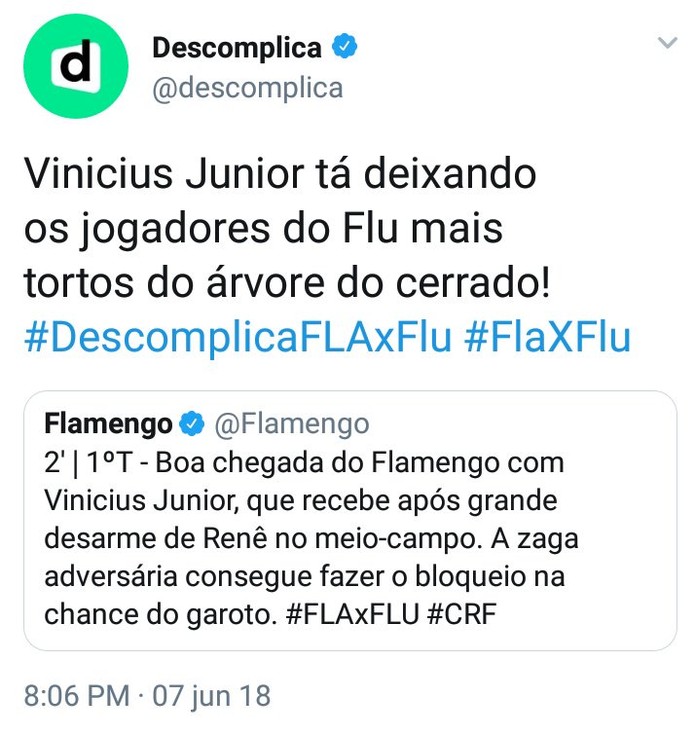 Descomplica exaltou apenas o Flamengo em suas publicações (Foto: Reprodução)