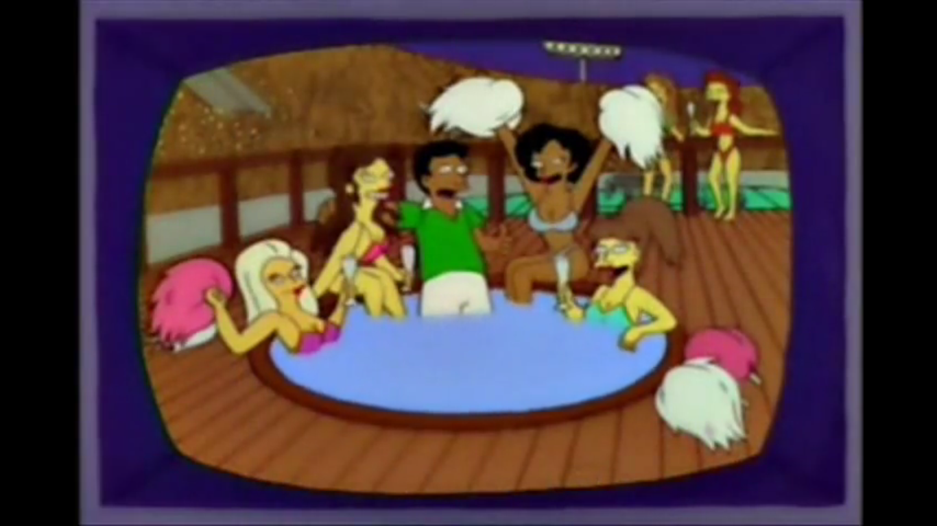 A cena de Os Simpsons mostrando um jogador da seleção do México dentro de uma banheira e cercado de mulheres (Foto: Reprodução)